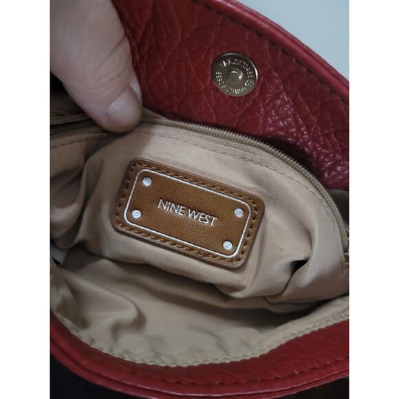 Nine West Deep Red Vegan Leather Crossbody Purse Handbag Flap Chain Strap - Picture 5 of 12